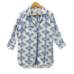 Jayes Studio Sleep Dress Womens Blue Octopus Long Sleeve Cotton Sateen Sz XS